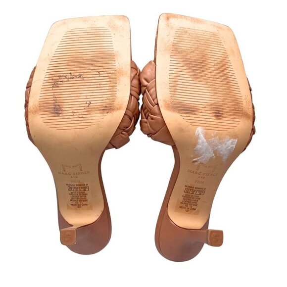 MARC FISHER DIGANA BEIGE NUDE LEATHER HEELED SANDALS - 7.5 - Picture 5 of 11